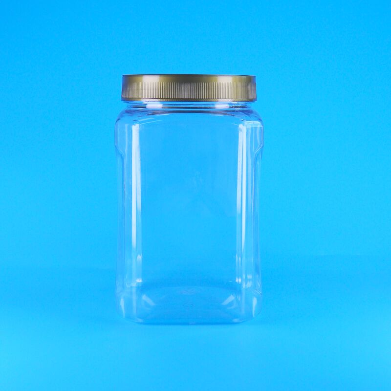 PET square shape clear Brown Lid plastic Food Grade cookies Badam Dried fruit Jar