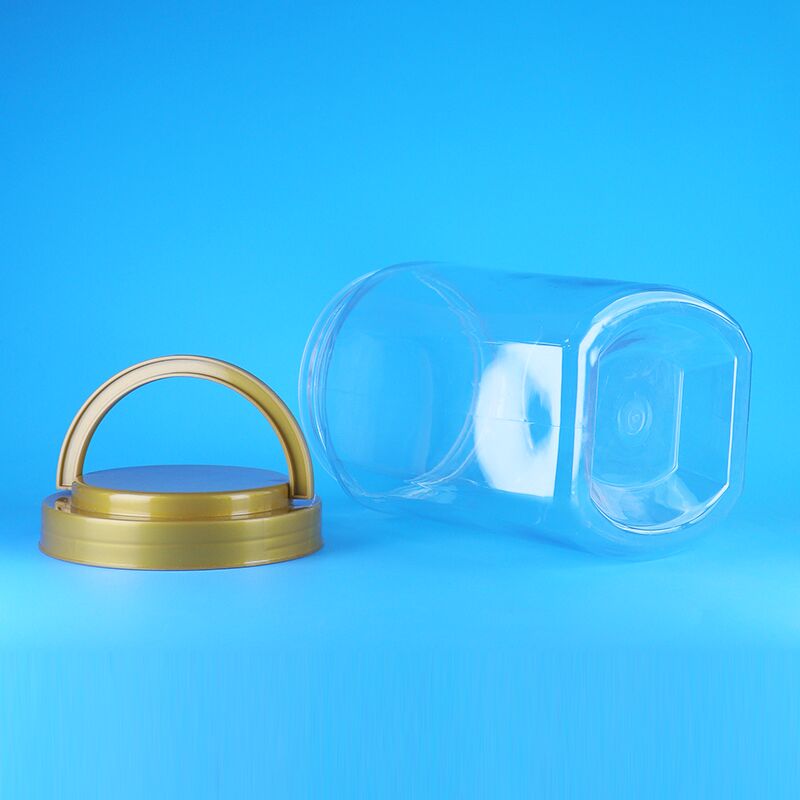 Square Shape Handle Lid Clear Plastic PET Cookies Dry Fruit Noodles Storage Jars