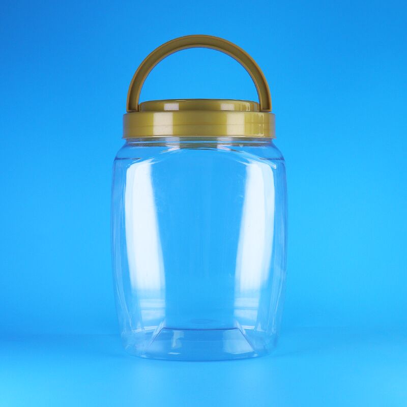 Square Shape Handle Lid Clear Plastic PET Cookies Dry Fruit Noodles Storage Jars