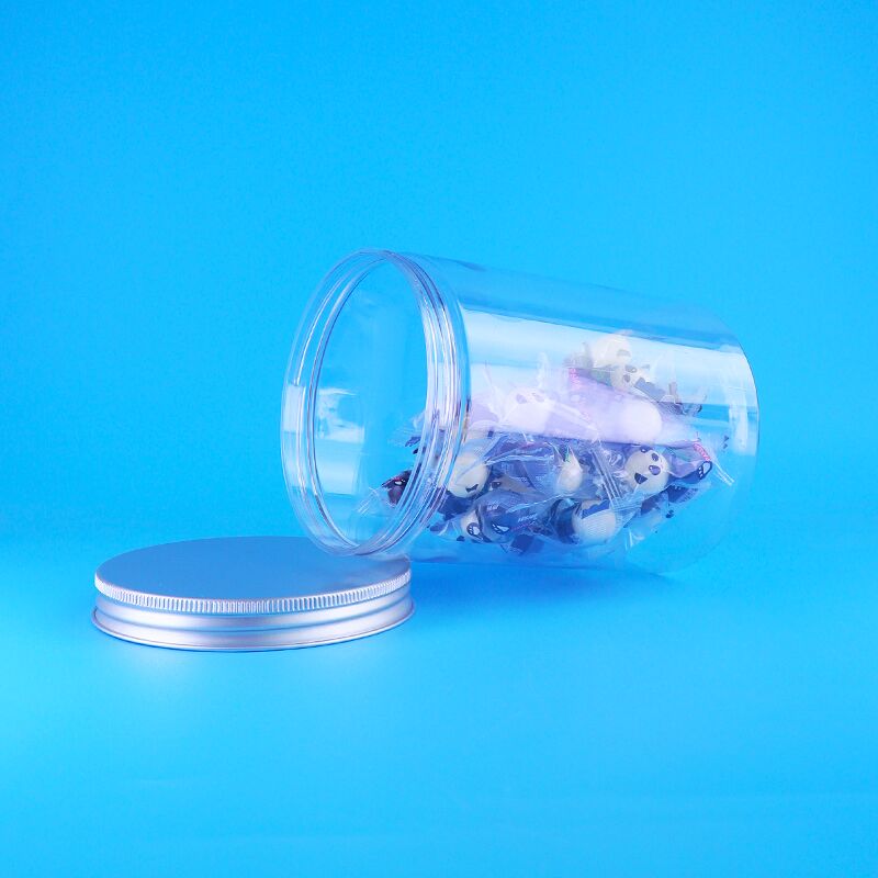 Food Grade Wide Mouth Chocolate Popcorn Tall Round Clear PET Jar Aluminum Screw Lid