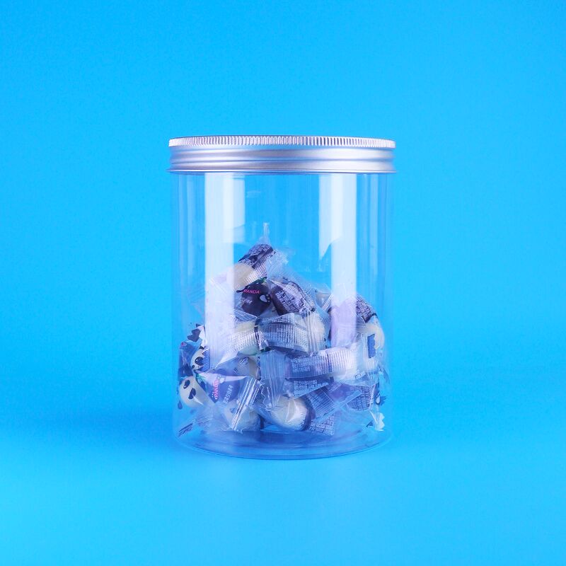 Food Grade Wide Mouth Chocolate Popcorn Tall Round Clear PET Jar Aluminum Screw Lid