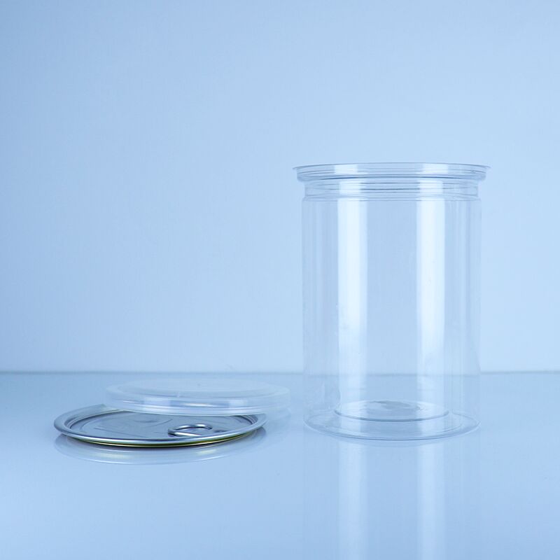 Transparent PET Food Storage Biscuits Cakes Sweets Nuts Can With Easy Open PE Lid 