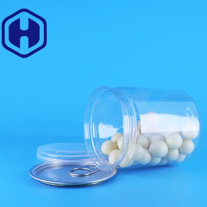 Leak Proof Easy Open Lid Clear Round Snack Candy PET Plastic Cans Food Packing