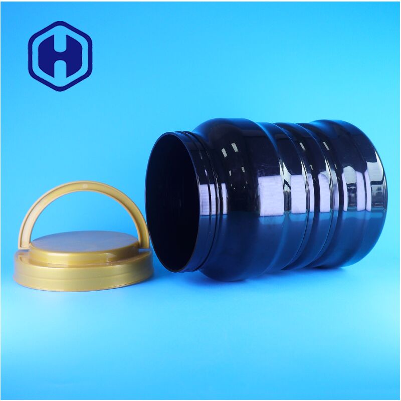 Black Round Plastic PET Jar Handle Lid For Dried Mango Tropical Fruits Food-Safe Easy Pour