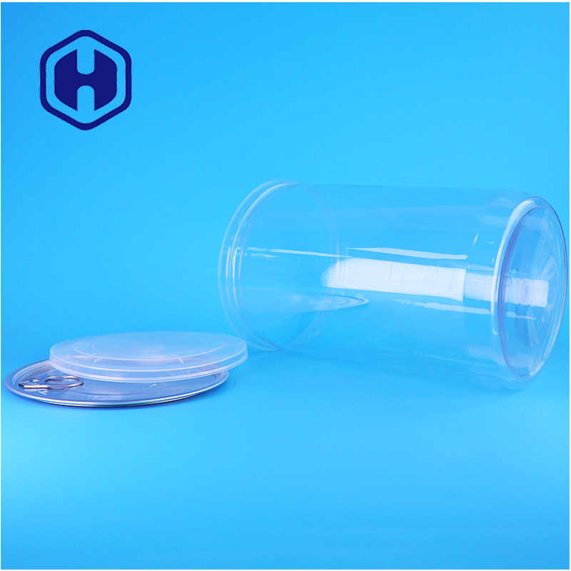 PET Clear Food Grade Plastic Can Aluminum Lid Easy Pour For Nuts Dried Fruit Candy