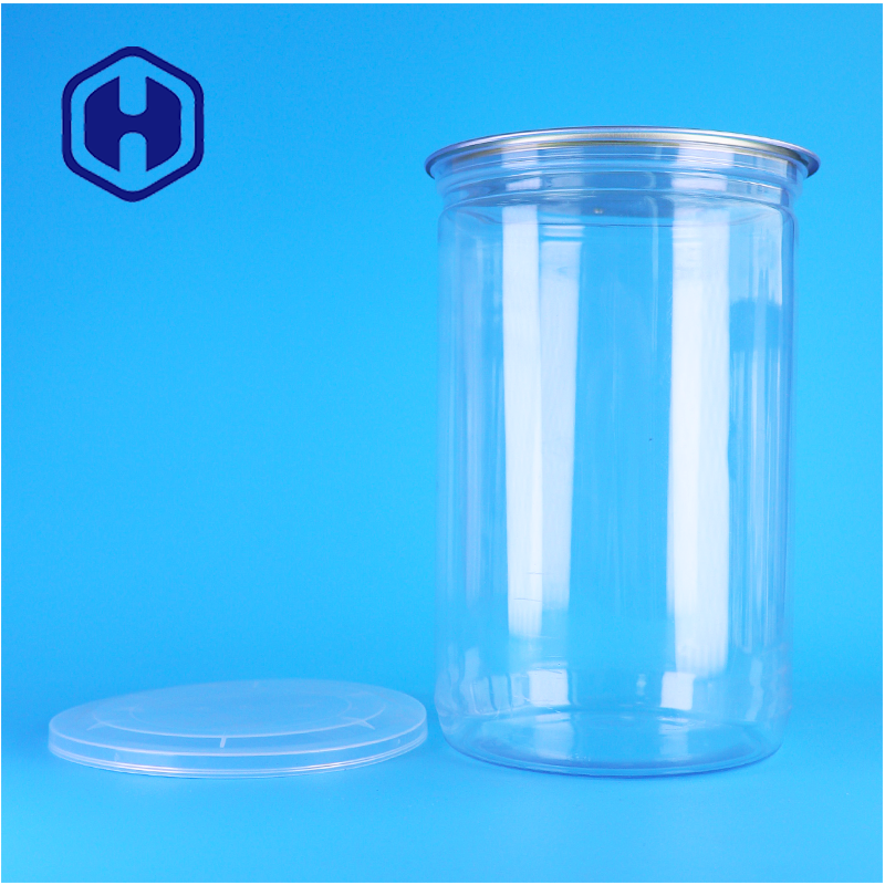 PET Clear Food Grade Plastic Can Aluminum Lid Easy Pour For Nuts Dried Fruit Candy