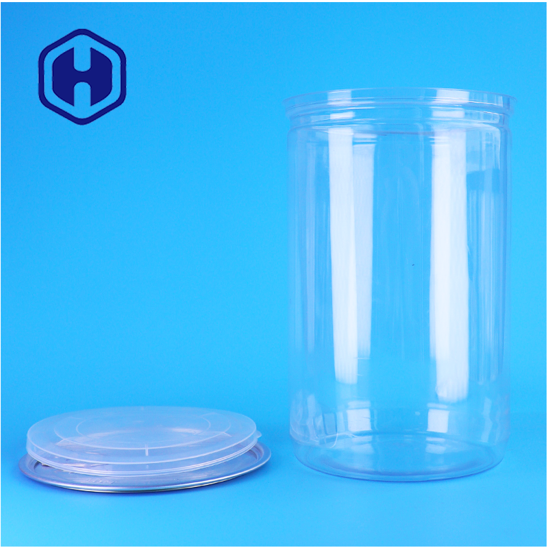 Round PET Clear Plastic Can With Aluminum Lid Spices Sugar Protein Powder Easy Pour