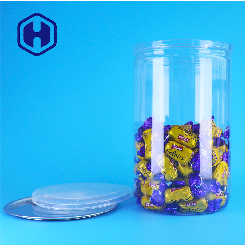 Round PET Clear Plastic Can With Aluminum Lid Spices Sugar Protein Powder Easy Pour