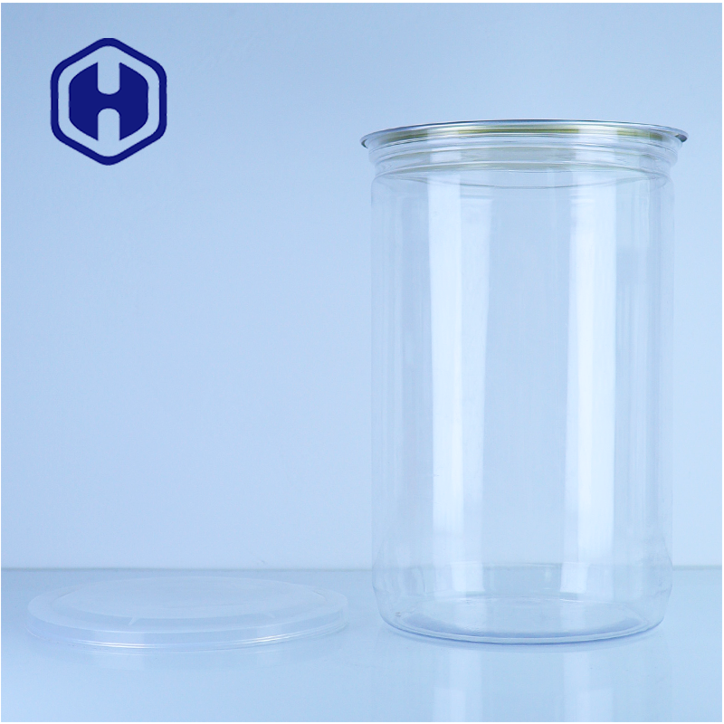 Transparent PET Plastic Round Jar Aluminum Lid For Dried Nuts Snacks Food Grade