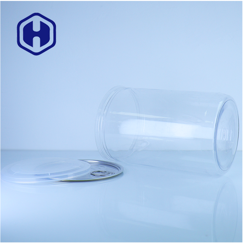 Transparent PET Plastic Round Jar Aluminum Lid For Dried Nuts Snacks Food Grade