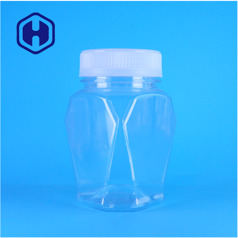Clear Plastic PET Unique Shape Jar Screw Cap For Honey Pet Food OEM Custom Food Storage