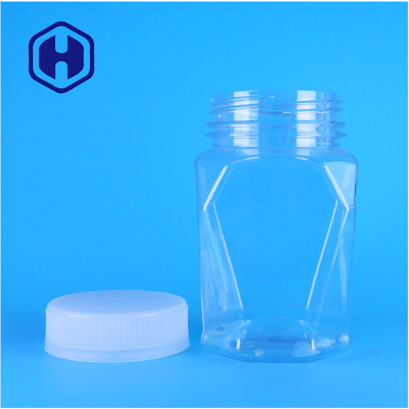 Clear Plastic PET Unique Shape Jar Screw Cap For Honey Pet Food OEM Custom Food Storage