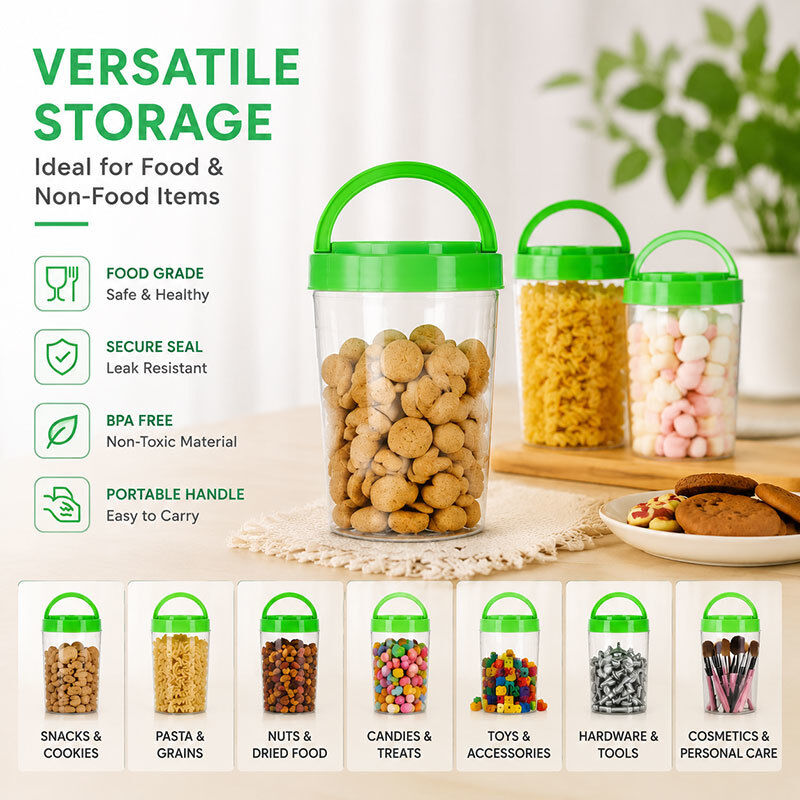 Plastic Transparent Wide Mouth Jar Handle Lid FSSC22000 EU Tested Round Snack Jar Manufacturer