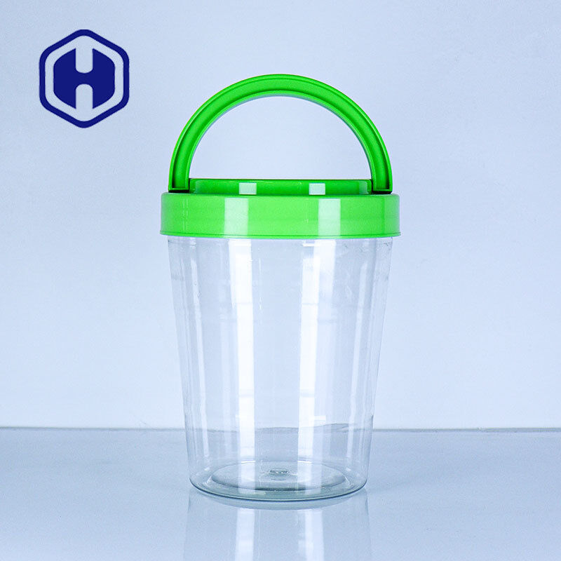 Plastic Transparent Wide Mouth Jar Handle Lid FSSC22000 EU Tested Round Snack Jar Manufacturer