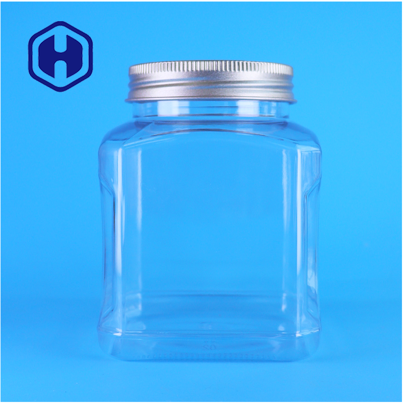 Food Grade Clear Square PET Jar Aluminum Lid For Cashew Packaging OEM Food Container Manufacturer