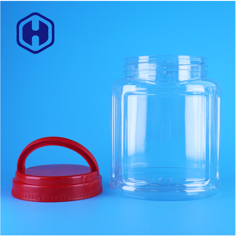 Transparent Custom PET Cookie Biscuit Cracker Storage Jar With Handle Lid Food Packaging