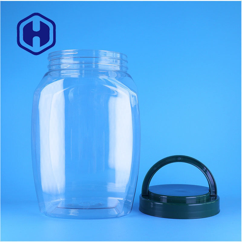 Custom Portable PET Storage Clear Handle Jar For Candy Cookies Gummies Sweet Snacks