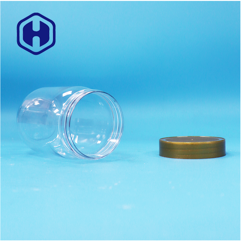 PET Food Grade Clear Round Cylinder Lollipop Honey Biscuit Plastic Jar Screw Brown Lid