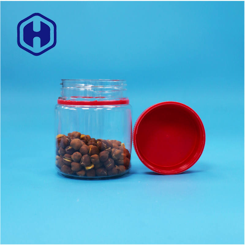 Small Empty Food Grade Screw Red Lid Clear Plastic PET Sweet Nuts Storage Jars