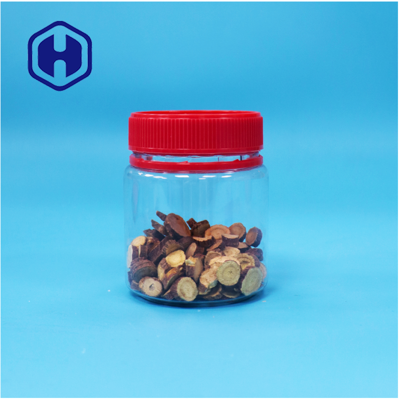 Small Empty Food Grade Screw Red Lid Clear Plastic PET Sweet Nuts Storage Jars