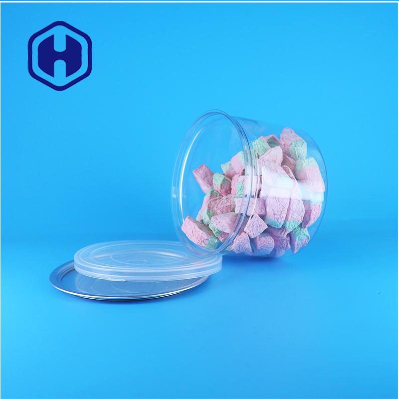 Plastic Transparent PET Round Easy Open Lid  Can For Food Candy Cookies Snack Tea