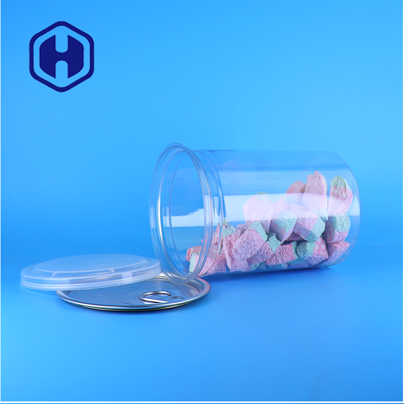 Great Quanlity Transparent PET Food Storage Sweets Cookies Jellies Cans With PE Lids