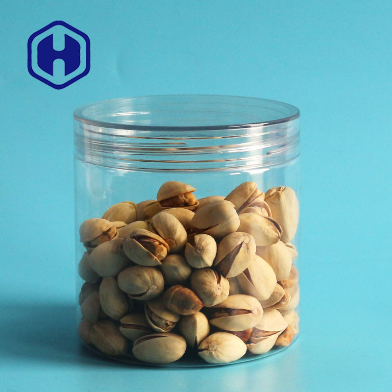 Transparent Airtight Plastic Cans Peanuts Wide Mouth Pet Round Ring Pull Eoe With Screw Cap