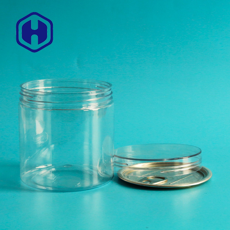 Transparent Airtight Plastic Cans Peanuts Wide Mouth Pet Round Ring Pull Eoe With Screw Cap