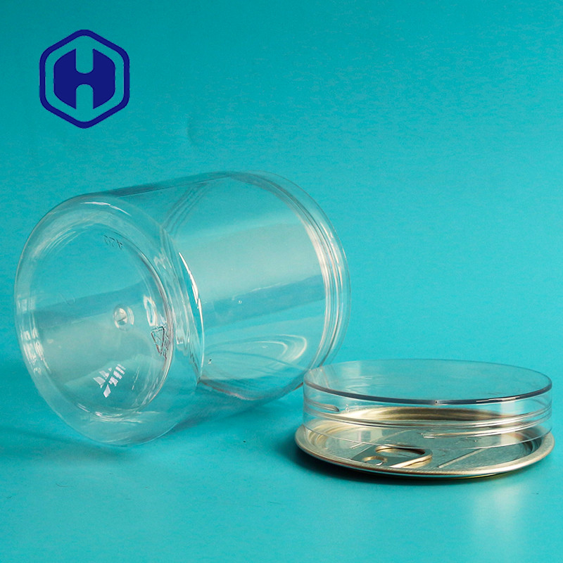 Transparent Airtight Plastic Cans Peanuts Wide Mouth Pet Round Ring Pull Eoe With Screw Cap