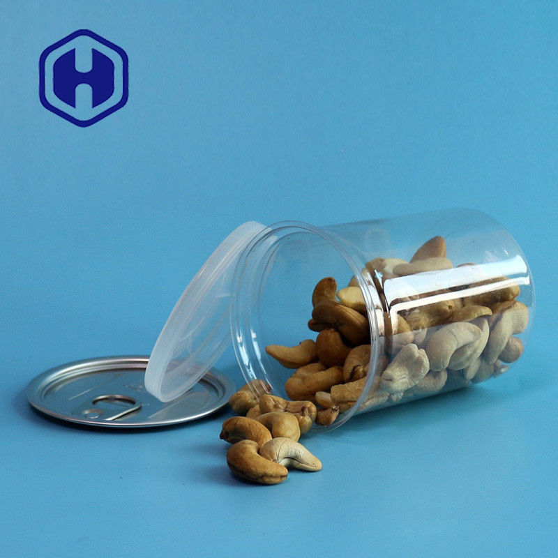 Transparent PET Plastic Cans With Pull Ring 300ml Cashew Almonds Peanuts Mixed Nuts Packing
