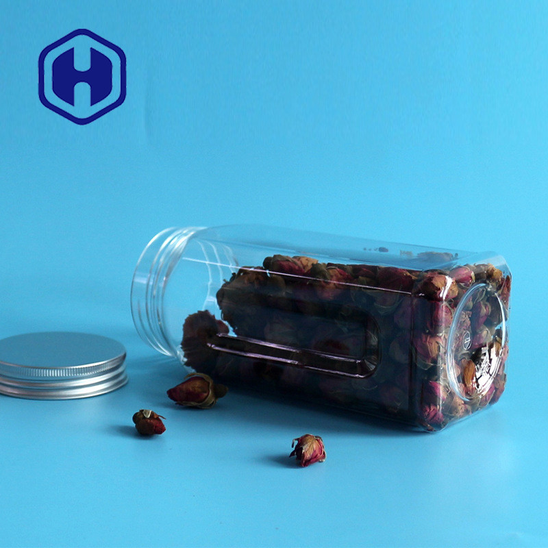 580ml Square PET Plastic Jar For Food Airtight Wide Mouth Empty Aluminum Screw Cap