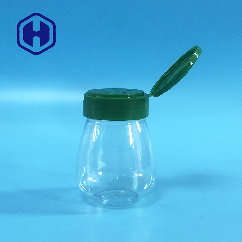 Small Salt Pepper Round PET Empty Plastic Spice Jar 100ml Flip Top Lids 6 Holes