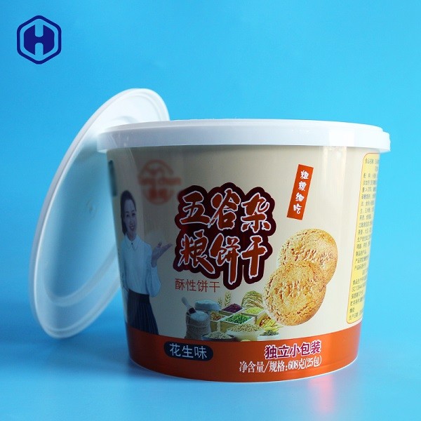 Customize Labeling Cylindrical Plastic Containers 159 MM Inside Height IML Peanut Bucket