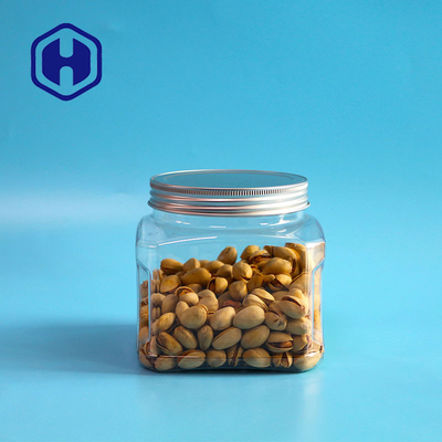 Bpa Free 1000ml Short Grip PET Square Plastic Jar With Aluminum Lid