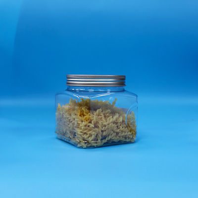 Food Grade Candy Food Snack PET Transparent Square Plastic Grip Jar Aluminium Lid