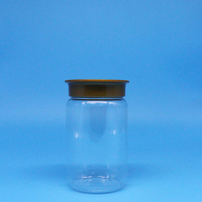 Transparent Sealed Candy Biscuit PET Plastic Nut Food Tall Round Jars Screw Caps