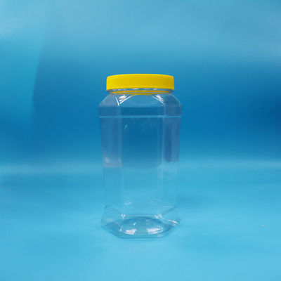 Food Grade Cookies Candy Hexagonal Shaped Clear PET Food Jar Yellow Screw Cap