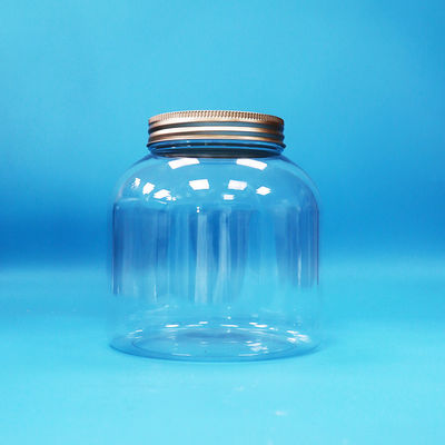 Transparent Plastic PET Round Candy Daily Food Jars With Aluminum Screw Lids