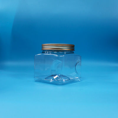 Candy Food Snack Food Grade PET Clear Square Shape Plastic Grip Jar Aluminium Lid