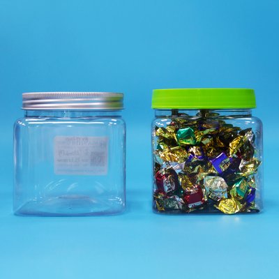 Airtight Square Transparent PET Plastic Jar Plastic Screw Lid Food Candy Cookies