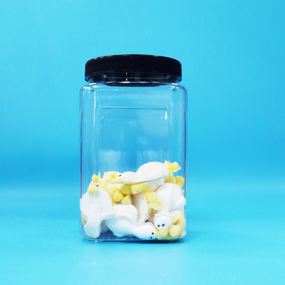 Square Shape Transparent Plastic PET Jars Black Cap For Baby Food Candy Cookies
