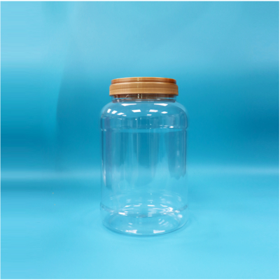 Transparent Round Wide Mouth PET Plastic Milk Powder Spoon Jar Handle Brown Cap