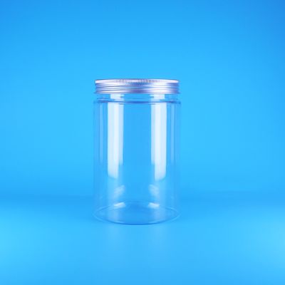Wide Mouth Transparent PET Plastic Nut Food Candy Tall Round Jar Screw Flat Lid