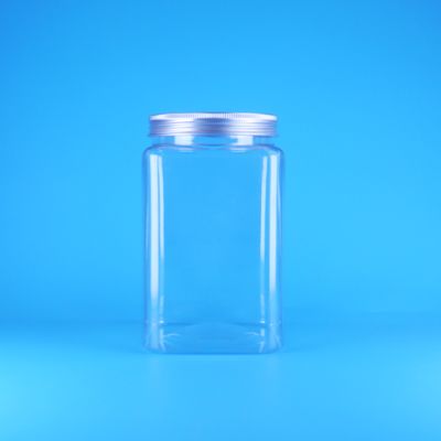 Cheap Clear Empty Square China PET Plastic Candy Jars Bulk Screw Aluminum Cap