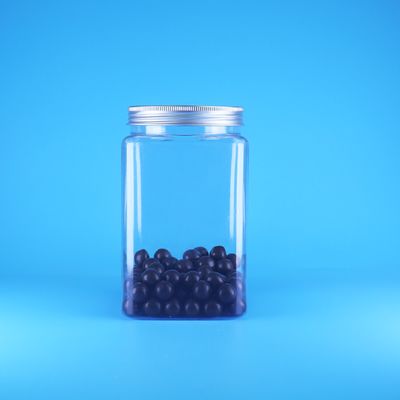 Transparent Cheap Empty Square PET Plastic Candy Tall Jars Bulk Flat Aluminum Cap