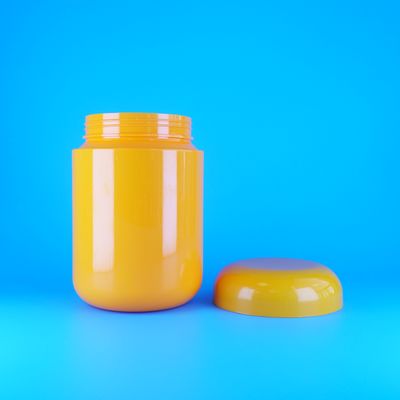 Round Shape Food Grade Orange Plastic PET Screw Flat Orange Cap Cookies Candy Jars