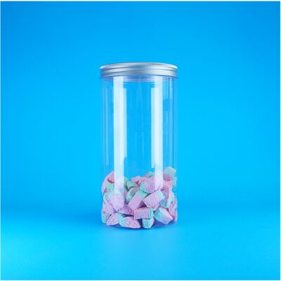 Wide Mouth Aluminum Lids Clear Tall Round Plastic Dry Food Cookies Candy Jars