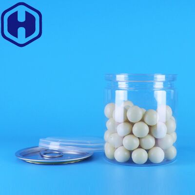 Leak Proof Easy Open Lid Clear Round Snack Candy PET Plastic Cans Food Packing