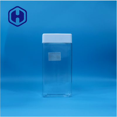 Easy Open Transparent Food PET square Plastic Candy cookies Jar White Plastic Lid