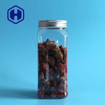 580ml Square PET Plastic Jar For Food Airtight Wide Mouth Empty Aluminum Screw Cap